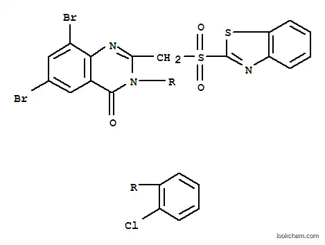 Molecular Structure of 108659-82-1 (2-[(1,3-benzothiazol-2-ylsulfonyl)methyl]-6,8-dibromo-3-(2-chlorophenyl)quinazolin-4(3H)-one)