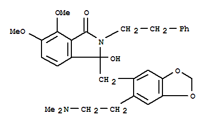 Molecular Structure of 108906-89-4 (1H-Isoindol-1-one,3-[[6-[2-(dimethylamino)ethyl]-1,3-benzodioxol-5-yl]methyl]-2,3-dihydro-3-hydroxy-6,7-dimethoxy-2-(2-phenylethyl)-(9CI))