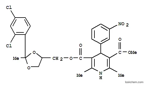 Molecular Structure of 108914-41-6 ([2-(2,4-dichlorophenyl)-2-methyl-1,3-dioxolan-4-yl]methyl methyl 2,6-dimethyl-4-(3-nitrophenyl)-1,4-dihydropyridine-3,5-dicarboxylate)