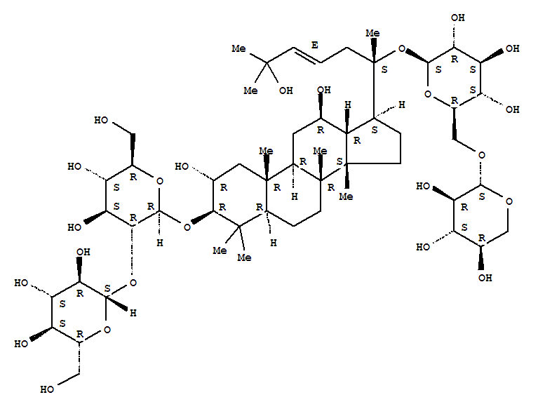 Molecular Structure of 109145-69-9 (b-D-Glucopyranoside, (2a,3b,12b,23E)-2,12,25-trihydroxy-20-[(6-O-b-D-xylopyranosyl-b-D-glucopyranosyl)oxy]dammar-23-en-3-yl 2-O-b-D-glucopyranosyl-)