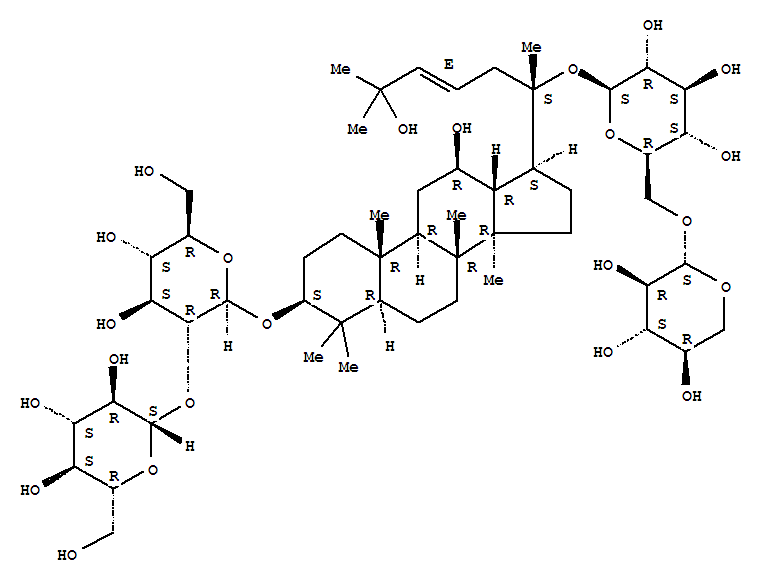 Molecular Structure of 109150-50-7 (b-D-Glucopyranoside, (3b,12b,23E)-12,25-dihydroxy-20-[(6-O-b-D-xylopyranosyl-b-D-glucopyranosyl)oxy]dammar-23-en-3-yl2-O-b-D-glucopyranosyl-)