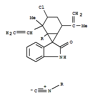 Molecular Structure of 109151-56-6 (Spiro[bicyclo[4.1.0]heptane-7,3'-[3H]indol]-2'(1'H)-one,3-chloro-2-ethenyl-1-isocyano-2-methyl-5-(1-methylethenyl)-,(1R,2S,3S,3'R,5R,6R)- (9CI))