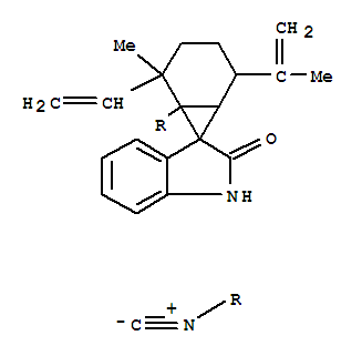 Molecular Structure of 109151-57-7 (Spiro[bicyclo[4.1.0]heptane-7,3'-[3H]indol]-2'(1'H)-one,2-ethenyl-1-isocyano-2-methyl-5-(1-methylethenyl)-, (1R,2S,3'R,5R,6R)- (9CI))