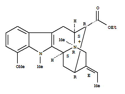 Molecular Structure of 109269-75-2 (6,10-Methanoindolo[3,2-b]quinolizinium,11-(ethoxycarbonyl)-9-ethylidene-5,6,8,9,10,11,11a,12-octahydro-4-methoxy-5,7-dimethyl-,(6S,7R,9E,10R,11R,11aS)-)