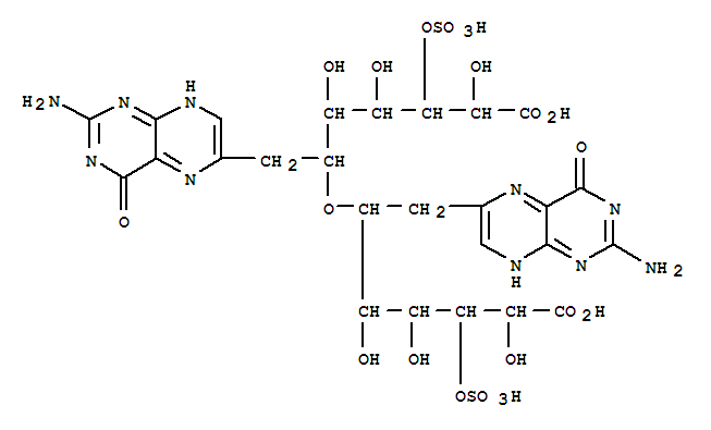 Molecular Structure of 109686-75-1 (D-glycero-L-galacto-Heptonicacid, 6,6'-oxybis[7-(2-amino-1,4-dihydro-4-oxo-6-pteridinyl)-6,7-dideoxy-,3,3'-bis(hydrogen sulfate) (9CI))