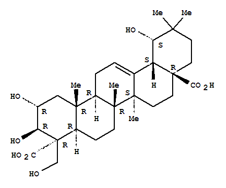 Molecular Structure of 109750-34-7 (Olean-12-ene-23,28-dioicacid, 2,3,19,24-tetrahydroxy-, (2a,3b,4a,19a)- (9CI))