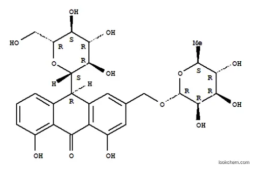 Molecular Structure of 11006-91-0 (9(10H)-Anthracenone,3-[[(6-deoxy-a-L-mannopyranosyl)oxy]methyl]-10-b-D-glucopyranosyl-1,8-dihydroxy-,(10R)-)