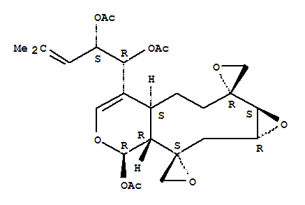 Molecular Structure of 110201-59-7 (3-Pentene-1,2-diol,1-[(1'aR,2S,2''R,3'aR,4'R,7'aS,10'aS)-4'-(acetyloxy)-1'a,3'a,7'a,8',9',10'a-hexahydrodispiro[oxirane-2,3'(2'H)-oxireno[6,7]cyclonona[1,2-c]pyran-10'(4'H),2''-oxiran]-7'-yl]-4-methyl-,1,2-diacetate, (1R,2S)-rel-(+)-)