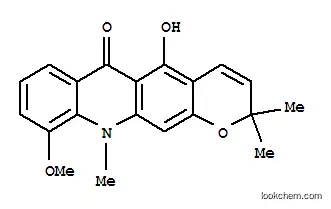 Molecular Structure of 110883-39-1 (6H-Pyrano[3,2-b]acridin-6-one,2,11-dihydro-5-hydroxy-10-methoxy-2,2,11-trimethyl-)