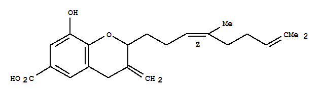 Molecular Structure of 110979-03-8 (2H-1-Benzopyran-6-carboxylicacid,2-[(3Z)-4,8-dimethyl-3,7-nonadien-1-yl]-3,4-dihydro-8-hydroxy-3-methylene-,(+)-)