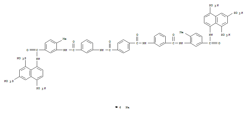 Molecular Structure of 111150-01-7 (1,3,5-Naphthalenetrisulfonicacid,8,8'-[1,4-phenylenebis[carbonylimino-3,1-phenylenecarbonylimino(4-methyl-3,1-phenylene)carbonylimino]]bis-,sodium salt (1:6))