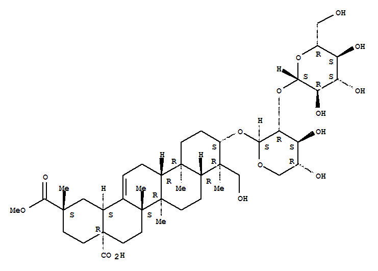 Molecular Structure of 111199-24-7 (Olean-12-ene-28,29-dioicacid, 3-[(2-O-b-D-glucopyranosyl-b-D-xylopyranosyl)oxy]-23-hydroxy-,29-methyl ester, (3b,4a,20b)- (9CI))