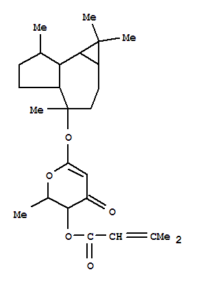 Molecular Structure of 111515-74-3 (D-threo-Hex-1-enopyranosid-3-ulose,(1aR,4S,4aS,7R,7aS,7bS)-decahydro-1,1,4,7-tetramethyl-1H-cycloprop[e]azulen-4-yl2,6-dideoxy-, 3-methyl-2-butenoate (9CI))