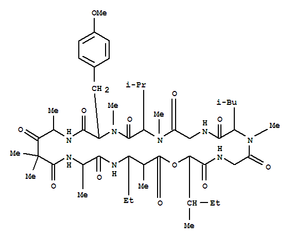 Molecular Structure of 111517-68-1 (Cyclo[L-alanyl-(2S,3R)-3-amino-2-methylpentanoyl-(2S,3S)-2-hydroxy-3-methylpentanoylglycyl-N-methyl-L-leucylglycyl-N-methyl-L-valyl-N,O-dimethyl-L-tyrosyl-(4S)-4-amino-2,2-dimethyl-3-oxopentanoyl])