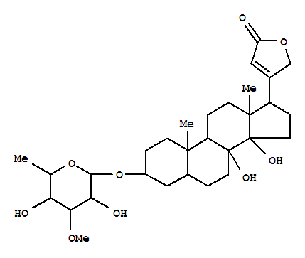 Molecular Structure of 111535-12-7 (Card-20(22)-enolide,3-[(6-deoxy-3-O-methyl-a-L-glucopyranosyl)oxy]-8,14-dihydroxy-, (3b,5b)- (9CI))