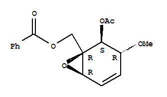 Molecular Structure of 111545-18-7 (7-Oxabicyclo[4.1.0]hept-4-ene-1-methanol,2-(acetyloxy)-3-methoxy-, 1-benzoate, (1R,2S,3R,6R)-)