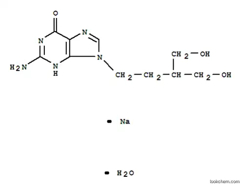 Molecular Structure of 111810-17-4 (6H-Purin-6-one,2-amino-1,9-dihydro-9-[4-hydroxy-3-(hydroxymethyl)butyl]-, sodium salt, hydrate(1:1:1))