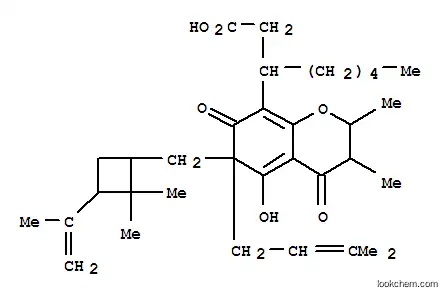 Molecular Structure of 112642-39-4 (2H-1-Benzopyran-8-propanoicacid,6-[[2,2-dimethyl-3-(1-methylethenyl)cyclobutyl]methyl]-3,4,6,7-tetrahydro-5-hydroxy-2,3-dimethyl-6-(3-methyl-2-butenyl)-4,7-dioxo-b-pentyl- (9CI))