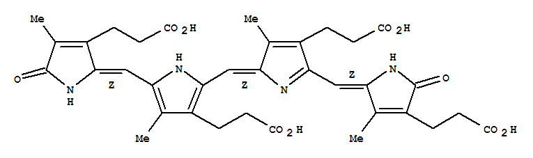 Molecular Structure of 113739-18-7 (21H-Biline-2,7,12,17-tetrapropanoicacid, 1,19,23,24-tetrahydro-3,8,13,18-tetramethyl-1,19-dioxo-)