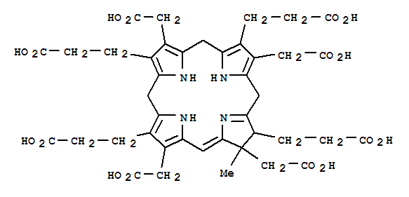 Molecular Structure of 114019-22-6 (21H,23H-Porphine-2,7,13,17-tetrapropanoicacid, 3,8,12,18-tetrakis(carboxymethyl)-5,7,8,15,20,24-hexahydro-8-methyl-,(7S,8S)- (9CI))