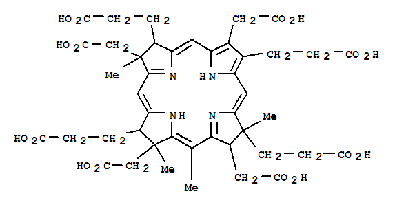 Molecular Structure of 114019-25-9 (21H,23H-Porphine-2,7,12,18-tetrapropanoicacid,3,8,13,17-tetrakis(carboxymethyl)-7,8,12,13,17,18-hexahydro-8,13,15,18-tetramethyl-,(7S,8S,12R,13R,17S,18S)- (9CI))