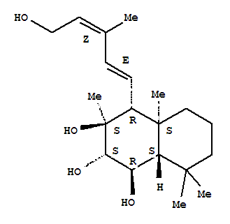 Molecular Structure of 114489-87-1 (1,2,3-Naphthalenetriol,decahydro-4-[(1E,3Z)-5-hydroxy-3-methyl-1,3-pentadien-1-yl]-3,4a,8,8-tetramethyl-,(1R,2S,3S,4R,4aS,8aS)-)