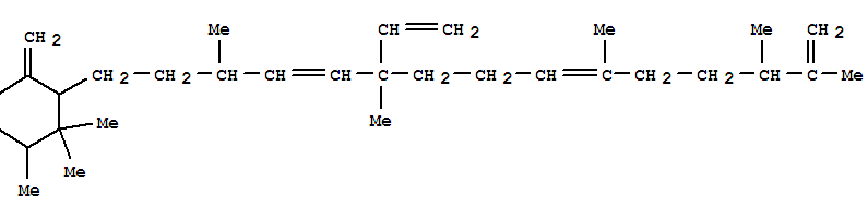 Molecular Structure of 114528-97-1 (Cyclohexane,2-(6-ethenyl-3,6,10,13,14-pentamethyl-4,9,14-pentadecatrienyl)-1,1,6-trimethyl-3-methylene-(9CI))