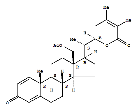 Molecular Structure of 114836-87-2 (Ergosta-1,4,24-trien-26-oicacid, 18-(acetyloxy)-22-hydroxy-3-oxo-, d-lactone, (22R)- (9CI))