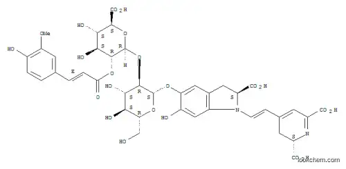 Molecular Structure of 114847-18-6 ((1E,2S)-1-{(2E)-2-[(2S)-2,6-dicarboxy-2,3-dihydropyridin-4(1H)-ylidene]ethylidene}-6-hydroxy-5-[(2-O-{2-O-[(2E)-3-(4-hydroxy-3-methoxyphenyl)prop-2-enoyl]-beta-D-glucopyranuronosyl}-beta-D-glucopyranosyl)oxy]-2,3-dihydro-1H-indolium-2-carboxylate)