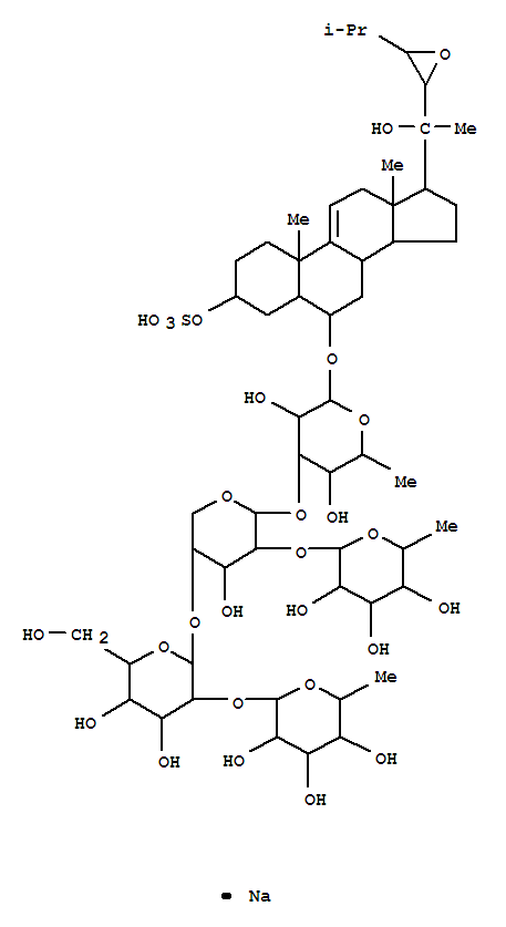 Molecular Structure of 115178-50-2 (b-D-Glucopyranoside, (3b,5a,6a,22R,23S)-22,23-epoxy-20-hydroxy-3-(sulfooxy)-26,27-dinorergost-9(11)-en-6-ylO-6-deoxy-b-D-glucopyranosyl-(1®2)-O-[6-deoxy-b-D-glucopyranosyl-(1®2)-b-D-galactopyranosyl-(1®4)]-O-b-D-xylopyranosyl-(1®3)-6-deoxy-, monosodium salt (9CI))