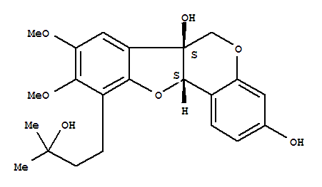 Molecular Structure of 115610-60-1 (6H-Benzofuro[3,2-c][1]benzopyran-3,6a(11aH)-diol,10-(3-hydroxy-3-methylbutyl)-8,9-dimethoxy-, (6aS,11aS)-)