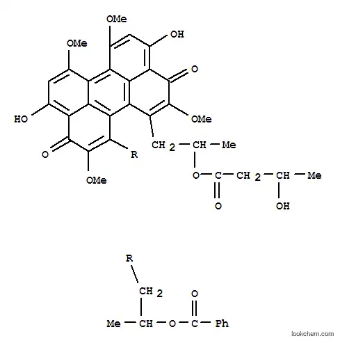 Molecular Structure of 115722-60-6 (Butanoic acid,3-hydroxy-,2-[12-[2-(benzoyloxy)propyl]-3,10-dihydro-4,9-dihydroxy-2,6,7,11-tetramethoxy-3,10-dioxo-1-perylenyl]-1-methylethylester, stereoisomer)
