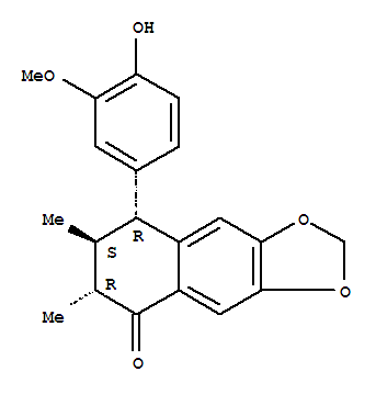 Molecular Structure of 115939-80-5 (Naphtho[2,3-d]-1,3-dioxol-5(6H)-one,7,8-dihydro-8-(4-hydroxy-3-methoxyphenyl)-6,7-dimethyl-, (6R,7S,8R)-)