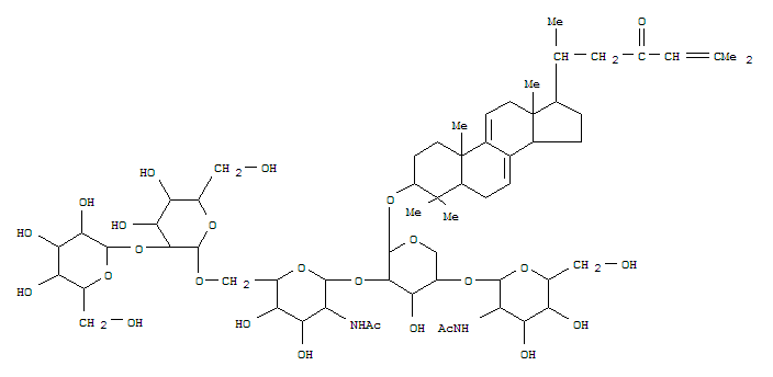 Molecular Structure of 116237-56-0 (Cholesta-7,9(11),24-trien-23-one,3-[[O-2-(acetylamino)-2-deoxy-b-D-galactopyranosyl-(1®4)-O-[O-b-D-glucopyranosyl-(1®2)-O-b-D-glucopyranosyl-(1®6)-2-(acetylamino)-2-deoxy-b-D-glucopyranosyl-(1®2)]-b-D-xylopyranosyl]oxy]-4,4-dimethyl-, (3b,5a)-)