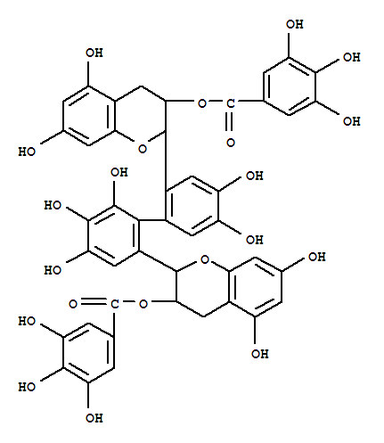 Molecular Structure of 116403-61-3 (Benzoic acid,3,4,5-trihydroxy-,[(1S)-4,4',5,5',6-pentahydroxy[1,1'-biphenyl]-2,2'-diyl]bis[(2R,3R)-3,4-dihydro-5,7-dihydroxy-2H-1-benzopyran-2,3-diyl]ester (9CI))