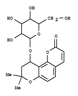 Molecular Structure of 117233-35-9 (2H,8H-Benzo[1,2-b:3,4-b']dipyran-2-one,10-(b-D-glucopyranosyloxy)-9,10-dihydro-8,8-dimethyl-(9CI))