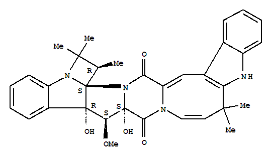 Molecular Structure of 117332-63-5 (5H-Azeto[1,2-a]indolo[3''',2''':4'',5'']azocino[1'',2'':4',5']pyrazino[1',2':1,5]pyrrolo[2,3-b]indole-10,20(6H,10aH)-dione,11,11a,17,18-tetrahydro-10a,11a-dihydroxy-11-methoxy-6,6,17,17,18-pentamethyl-,(10aS,11S,11aR,18R,18aS)-)