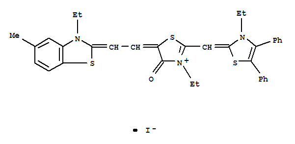 Thiazolium,3-ethyl-2-[(3-ethyl-4,5-diphenyl-2(3H)-thiazolylidene)methyl]-5-[2-(3-ethyl-5-methyl-2(3H)-benzothiazolylidene)ethylidene]-4-oxo-,iodide (1:1)                                               