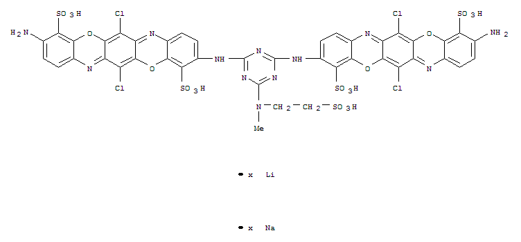 3,3'-[[6-METHYL(2-SULFOETHYL)AMINO]-1,3,5-TRI- AZINE-2,4-DIYL]DIIMINO]BIS[10-AMINO-6,13- DICHLORO-4,11-TRIPHENODIOXAZINEDISULFONIC ACID LITHIUM SODIUM SALT