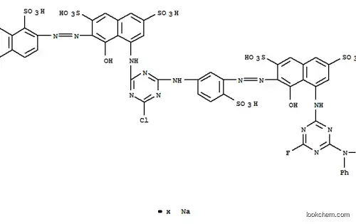 Molecular Structure of 155522-05-7 (2,7-Naphthalenedisulfonic acid, 5-4-chloro-6-3-8-4-fluoro-6-(methylphenylamino)-1,3,5-triazin-2-ylamino-1-hydroxy-3,6-disulfo-2-naphthalenylazo-4-sulfophenylamino-1,3,5-triazin-2-ylamino-4-hydroxy-3-(1-sulfo-2-naphthalenyl)azo-, sodium salt)