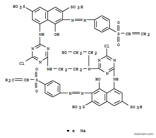 Molecular Structure of 171599-85-2 (2,7-Naphthalenedisulfonic acid, 5-4-chloro-6-2-4-chloro-6-7-4-(ethenylsulfonyl)phenylazo-8-hydroxy-3,6-disulfo-1-naphthalenylamino-1,3,5-triazin-2-ylaminoethyl(2-hydroxyethyl)amino-1,3,5-triazin-2-ylamino-3-4-(ethenylsulfonyl)phenylazo-4-hydroxy-, sodium)
