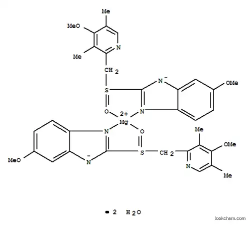 Molecular Structure of 217087-10-0 ((S)-Omeprazole  magnesium  dihydrate,  Nexium  dihydrate,  (T-4)-Bis[6-methoxy-2-[(S)-[(4-methoxy-3,5-dimethyl-2-pyridinyl)methyl]sulfinyl-KO]-1H-benzimidazolato-KN3]-Magnesium  dihydrate)