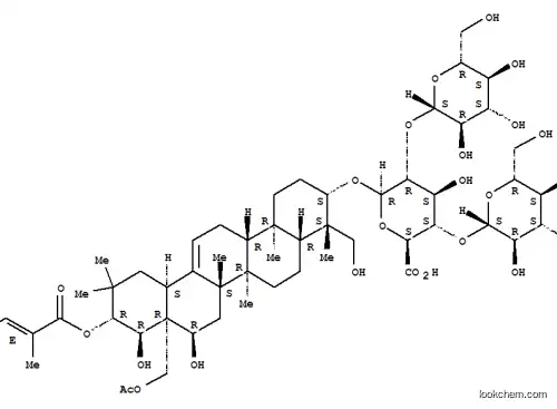 Molecular Structure of 219944-39-5 ((3beta,4beta,16alpha,21beta,22alpha)-28-(Acetyloxy)-16,22,23-trihydroxy-21-[[(2E)-2-methyl-1-oxo-2-buten-1-yl]oxy]olean-12-en-3-yl O-beta-D-glucopyranosyl-(1-2)-O-[beta-D-glucopyranosyl-(1-4)]-beta-D-glucopyranosiduronic acid)