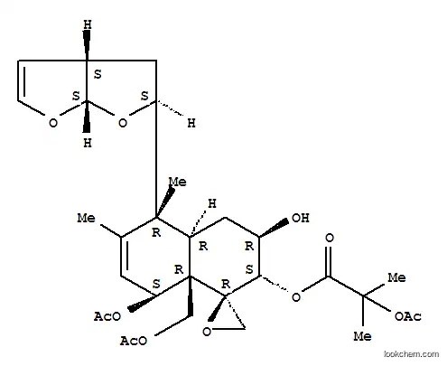 Molecular Structure of 220858-40-2 (Propanoic acid,2-(acetyloxy)-2-methyl-,(1R,2S,3R,4aR,5R,8S,8aR)-8-(acetyloxy)-8a-[(acetyloxy)methyl]-3,4,4a,5,8,8a-hexahydro-3-hydroxy-5,6-dimethyl-5-[(2S,3aS,6aS)-2,3,3a,6a-tetrahydrofuro[2,3-b]furan-2-yl]spiro[naphthalene-1(2H),2'-oxiran]-2-ylester)