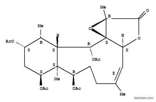 Molecular Structure of 221664-89-7 (6H-Benzo[4,5]cyclodec[1,2-b]oxireno[c]furan-1(13aH)-one,7,8,10,12-tetrakis(acetyloxy)-2a,5,7,7a,8,9,10,11,11a,12-decahydro-4,7a,11,13a-tetramethyl-,(2aS,3Z,7R,7aS,8S,10S,11R,11aS,12R,12aS,13aR)-)