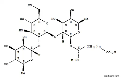 Molecular Structure of 226891-54-9 (Tetradecanoic acid,11-[(O-6-deoxy-a-L-mannopyranosyl-(1®2)-O-b-D-glucopyranosyl-(1®2)-6-deoxy-b-D-galactopyranosyl)oxy]-, (11S)-)