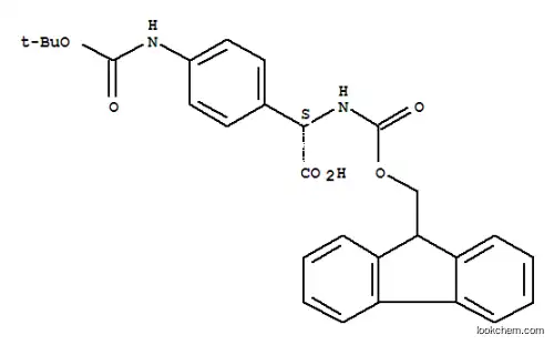 Molecular Structure of 265321-13-9 ((4-TERT-BUTOXYCARBONYLAMINO-PHENYL)-[(9H-FLUOREN-9-YLMETHOXYCARBONYLAMINO)]-ACETIC ACID)