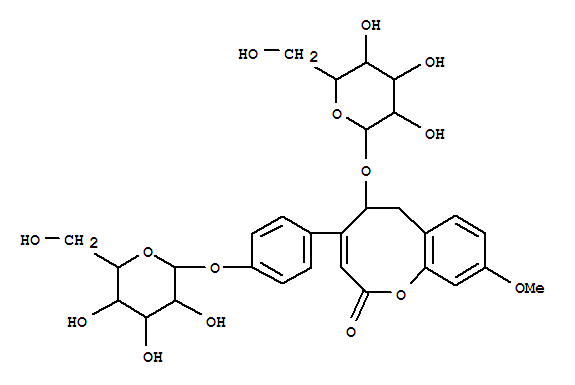 Molecular Structure of 100692-54-4 (2H-1-Benzoxocin-2-one,5-(b-D-glucopyranosyloxy)-4-[4-(b-D-glucopyranosyloxy)phenyl]-5,6-dihydro-9-methoxy-)