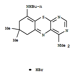 Molecular Structure of 103291-42-5 (6H-Pyrimido[4,5-b][1,4]benzothiazine-4,9-diamine,N9-butyl-7,8-dihydro-N4,N4,7,7-tetramethyl-, hydrobromide (1:1))
