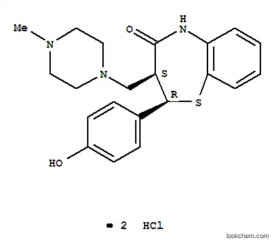 Molecular Structure of 104683-53-6 (1,5-Benzothiazepin-4(5H)-one,2,3-dihydro-2-(4-hydroxyphenyl)-3-[(4-methyl-1-piperazinyl)methyl]-,dihydrochloride, (2R,3S)-rel-(-)- (9CI))